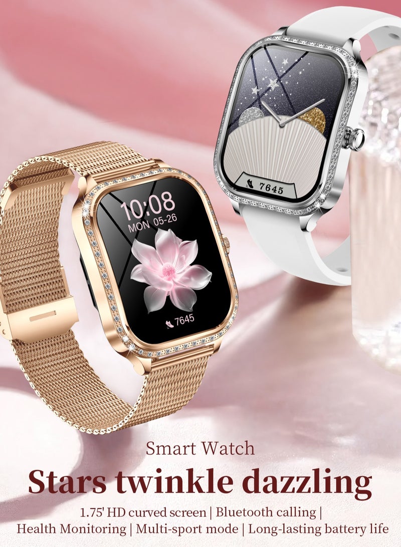 رولستيمي السيدات / النساء بلوتوث ساعة ذكية ، ساعة ذكية يمكن ارتداؤها ، 1.75 بوصة كامل شاشة تعمل باللمس ، تفت شاشة عالية الوضوح مع 240 * 296 القرار ، وسائط رياضية متعددة ، تذكير الصحة ، الشحن المغناطيسي ، رت ام كيه 88 - Image 2