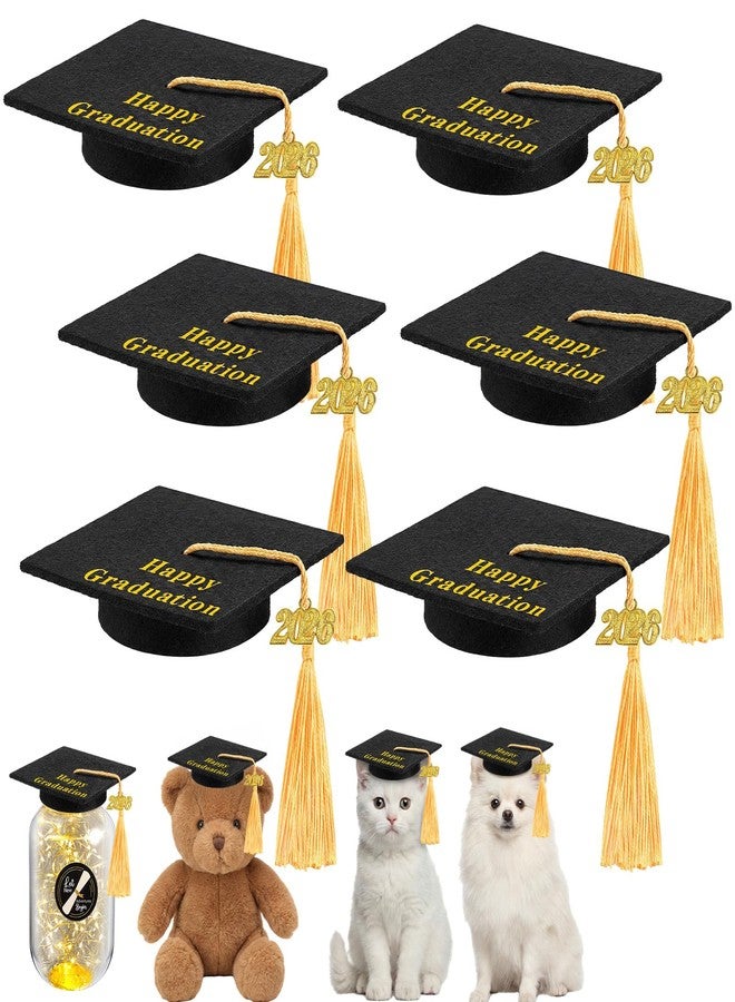 Mimorou 6 Pcs Mini Graduation Caps with 2026 Tassel Plush Mason Jars Small Animal Bachelor Hat for Photo Props Party Supply(Black) - Image 1