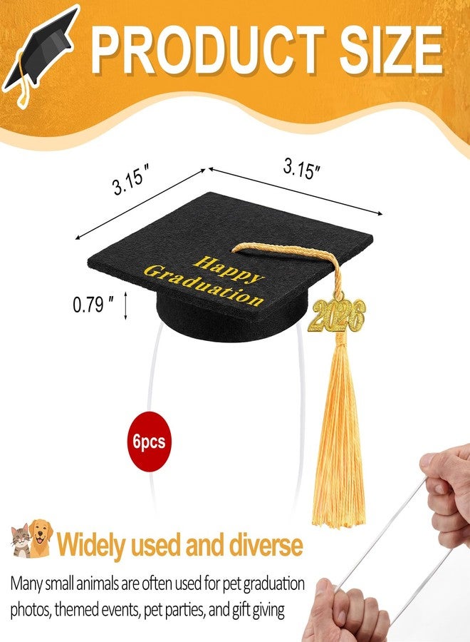 Mimorou 6 Pcs Mini Graduation Caps with 2026 Tassel Plush Mason Jars Small Animal Bachelor Hat for Photo Props Party Supply(Black) - Image 3