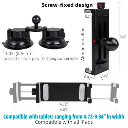 Leenconghui Aluminum Tablet Holder for All iPad, 360° adjustable Secure Double Suction Cup Mount for Car Truck Windshield,Sunroof, Compatible with iPad Pro 12.9 Mini Air, Galaxy Tabs and 4.7-15" Tablets - Image 4