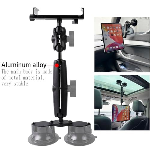 Leenconghui Aluminum Tablet Holder for All iPad, 360° adjustable Secure Double Suction Cup Mount for Car Truck Windshield,Sunroof, Compatible with iPad Pro 12.9 Mini Air, Galaxy Tabs and 4.7-15" Tablets - Image 3