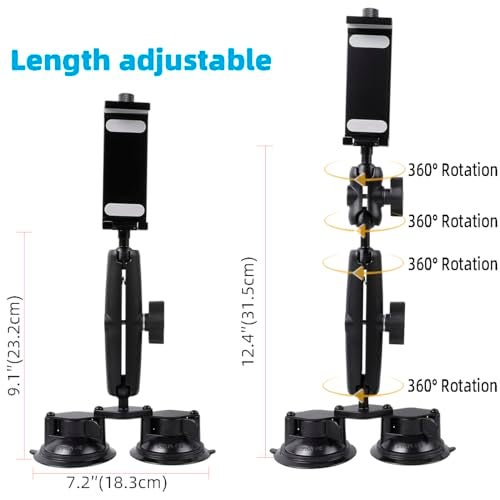 Leenconghui Aluminum Tablet Holder for All iPad, 360° adjustable Secure Double Suction Cup Mount for Car Truck Windshield,Sunroof, Compatible with iPad Pro 12.9 Mini Air, Galaxy Tabs and 4.7-15" Tablets - Image 5
