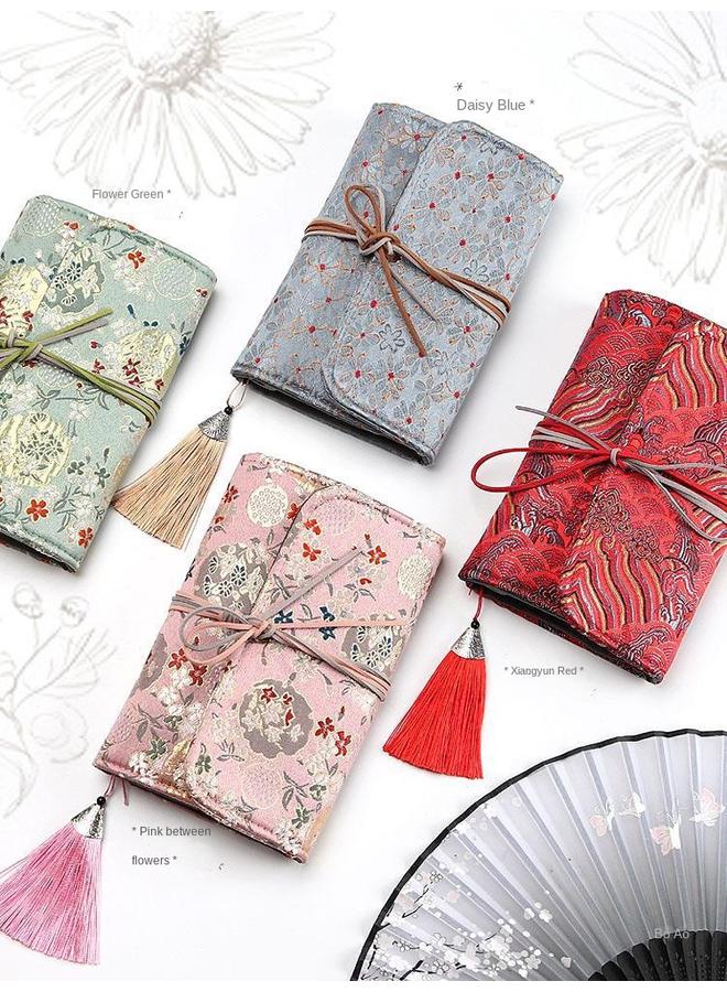 Bluejw Vintage Pocket Fabric Handbook Suit Ins Japanese A6 Cute High Color Value Loose-leaf Grid Notebook Handbook - Image 5