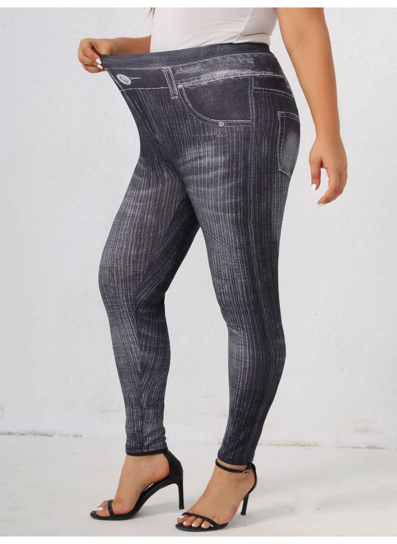 Generic Plus Size Printed Stretch Jeans, Skinny Casual Pants for Women Royal Blue 