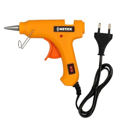 MSTICK Hot Melt Glue Gun with 5 Strong Adhesive Glue Sticks, 20W, Fast Heating and Anti-Drip Design, Ideal for DIY Crafts, School Projects, Quick Home Repairs and Creative Work (Yellow) - Image 1
