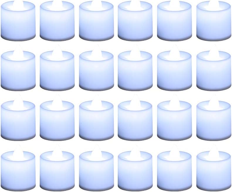 LANKER 24 Pack Flameless Led Tea Lights Candles, Steady Cool White Battery Operated Electronic Fake Candles, Decorations for Christmas, Halloween and Festival Celebration (White) - Image 1