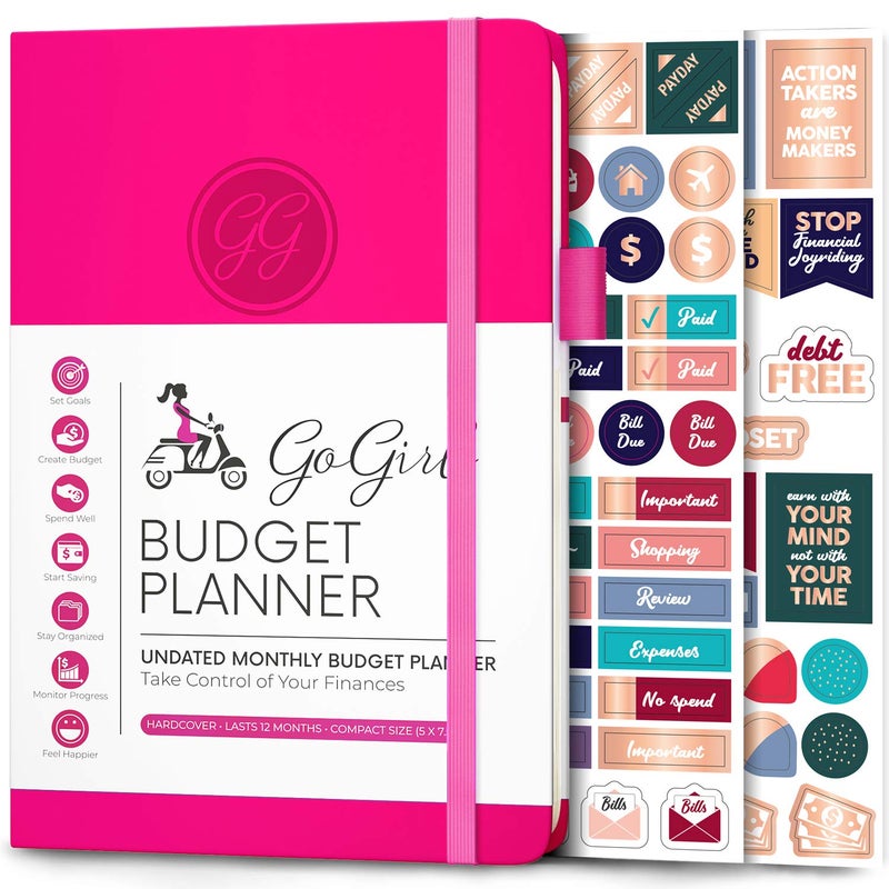 GoGirl Budget Planner â€“ Monthly Financial Planner Organizer Budget Book. Expense Tracker Notebook Journal to Control Money, Compact (Hot Pink) - Image 1