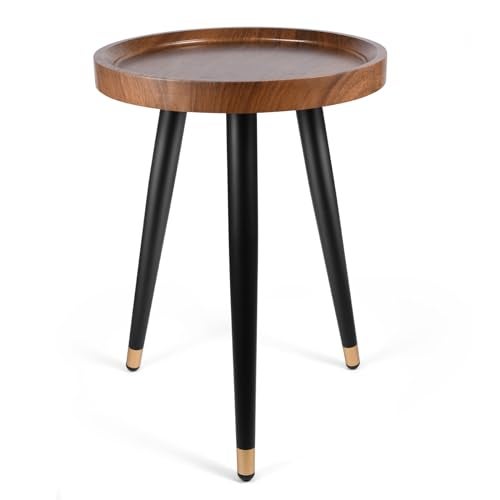 KGPLOME Plant Stand Indoor,Mid Century Walnut Wood Plant Table, Heavy Duty Metal Tall Flower Pot Stand,Modern Round Small Side End Table with Raised Design(12"x17") - Image 1