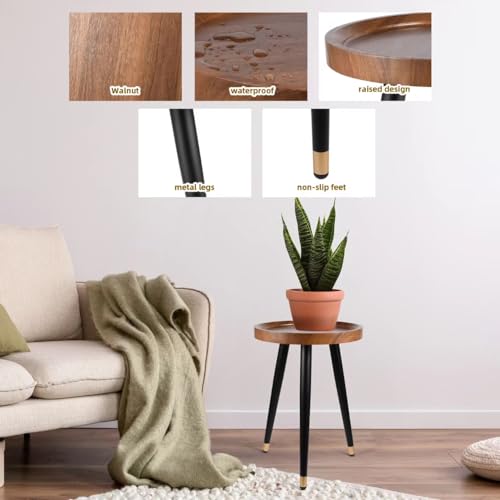 KGPLOME Plant Stand Indoor,Mid Century Walnut Wood Plant Table, Heavy Duty Metal Tall Flower Pot Stand,Modern Round Small Side End Table with Raised Design(12"x17") - Image 5