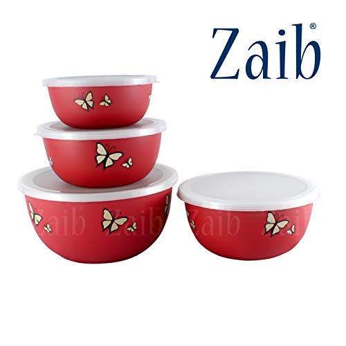 Zaib Microwave Safe Stainless Steel Food Storage Container with Lid | Euro Mixing Bowl Set for Kitchen | 500ml, 800ml, 1250ml, 2000 ml | Reheatable (4 Red Butterfly) - Image 2