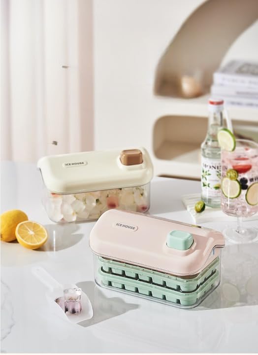 Home-Cloud Homecloud 2-Layer Ice Cube Tray with Sealed Lid & Storage Bin – 56 Square Cubes (28 Per Layer), BPA-Free, One-Click Quick Release, Dust & Odor Proof, Easy One-Handed Operation (Pink) - Image 2