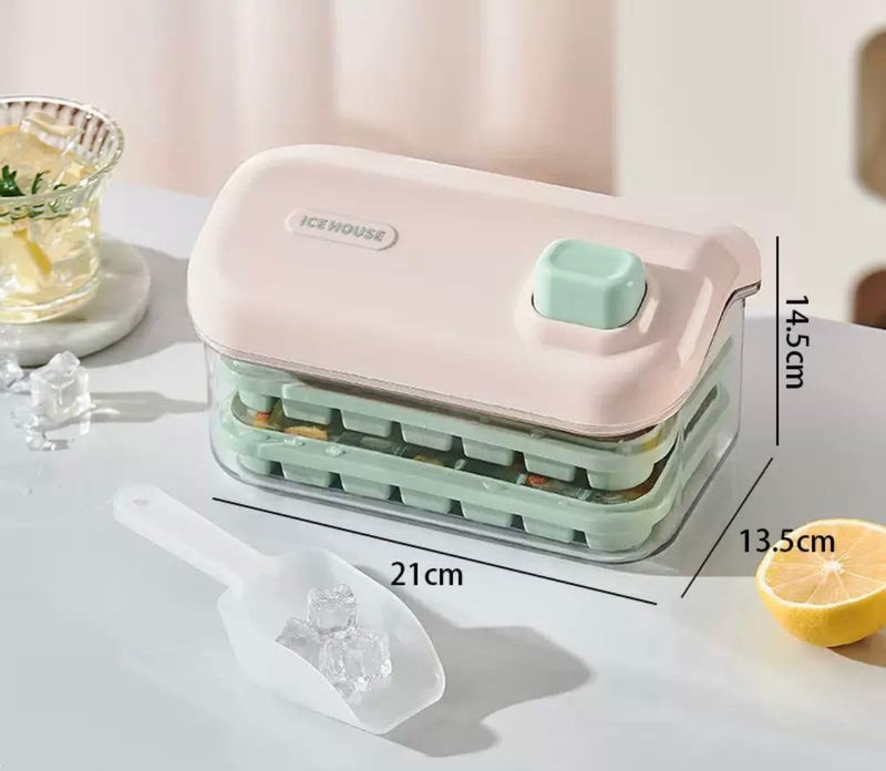 Home-Cloud Homecloud 2-Layer Ice Cube Tray with Sealed Lid & Storage Bin – 56 Square Cubes (28 Per Layer), BPA-Free, One-Click Quick Release, Dust & Odor Proof, Easy One-Handed Operation (Pink) - Image 3