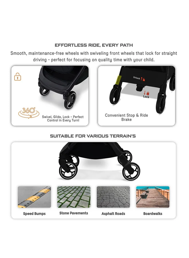 neobreez DECA Ultra-Lightweight Cabin Size Approved Compact Travel Stroller,  Foldable Toddler Kids Baby Trolley, Quick Fold Open Pushchair, Waterproof UPF 50+ Canopy, 0-4yrs,  22kg,  3yrs Warranty
