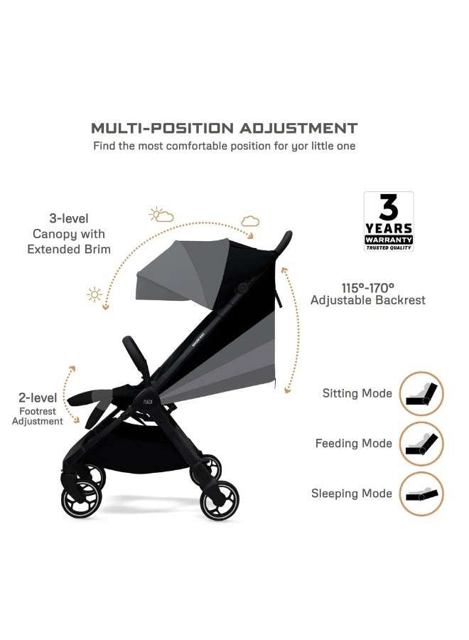 نيوبريز عربة أطفال للسفر خفيفة الوزن من دي سي إيه، معتمدة لحجم المقصورة، قابلة للطي، عربة أطفال صغيرة، عربة دفع سهلة الطي، مظلة مقاومة للماء بعامل حماية +، ضمان  سنوات - Image 2
