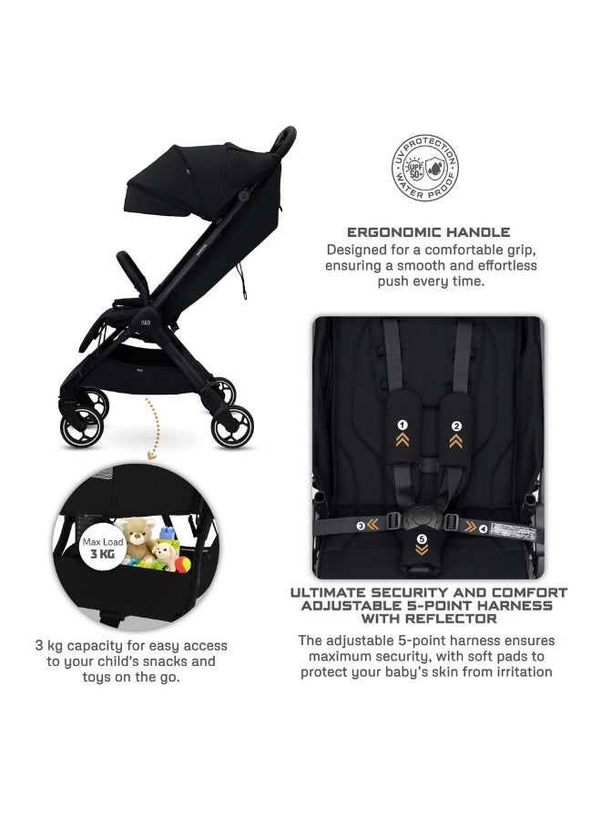 نيوبريز عربة أطفال للسفر خفيفة الوزن من دي سي إيه، معتمدة لحجم المقصورة، قابلة للطي، عربة أطفال صغيرة، عربة دفع سهلة الطي، مظلة مقاومة للماء بعامل حماية +، ضمان  سنوات - Image 3