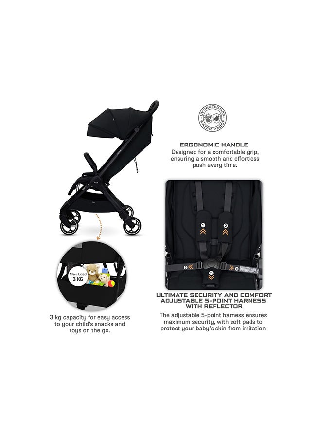 نيوبريز عربة أطفال للسفر خفيفة الوزن من دي سي إيه، معتمدة لحجم المقصورة، قابلة للطي، عربة أطفال صغيرة، عربة دفع سهلة الطي، مظلة مقاومة للماء بعامل حماية +، ضمان  سنوات - Image 4