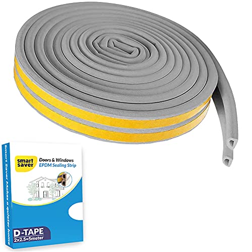 Smart Saver D Shaped (Grey) Self-Adhesive Epdm Doors and Windows Foam Seal Strip Rubber Weatherstrip 5 Meter (2 X 2.5 M = 5 Meter)-Pack of 2 - Image 1