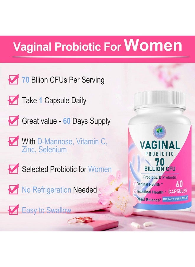 Generic Vaginal Probiotics, PH Balance for Women, 70 Billion CFUs Womens Probiotic for Vaginal Health, Urinary, Odor Control, Flor, Ph Balance & Hormone, with Prebiotic & D-Mannose - Shelf Stable, 60 Caps  - Image 4