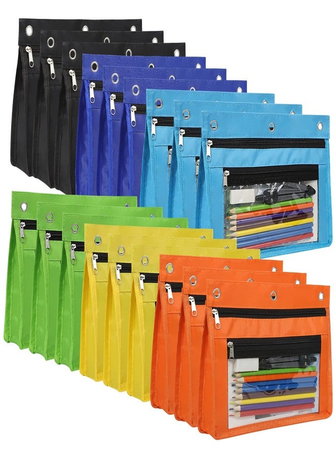 YoeeJob 18 Pack 1 Inch Expandable Zipper Pencil Pouches with Clear Window for 3 Ring Binder, Suitable for School & Office（Multicolor） - Image 1