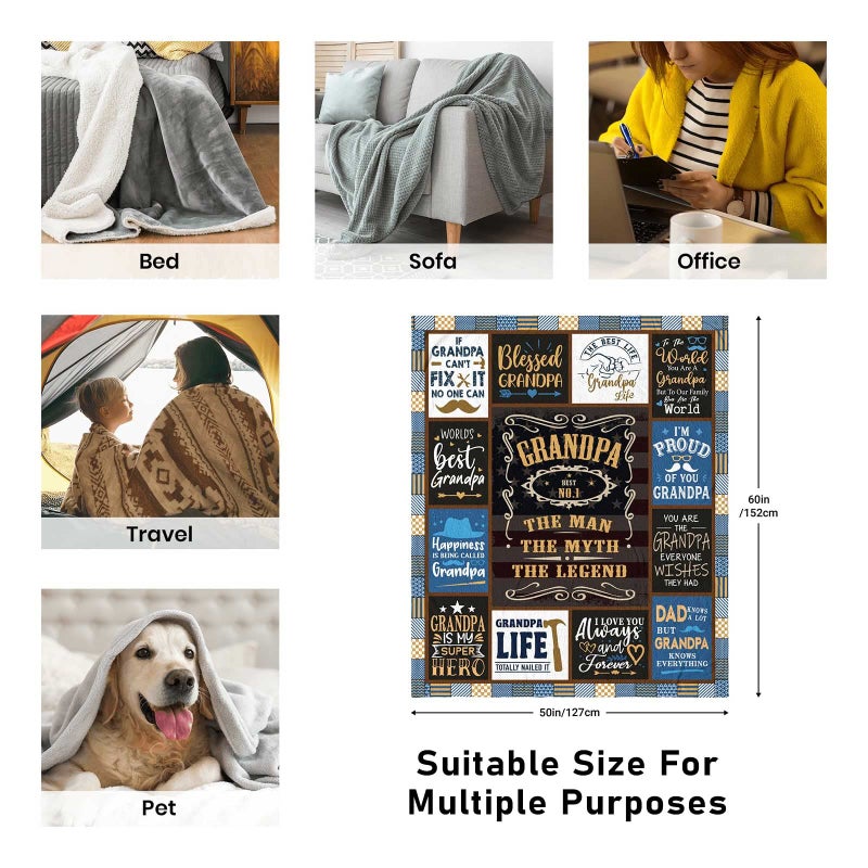 SIKLTY Grandpa Gifts Throw Blanket 60"" x 50""  Birthday Gifts for Grandpa from Grandchildren  Grandpa Gifts from Granddaughter  Best Gift for Grandfather from Grandkids  Grandpa Gift Ideas - Image 4