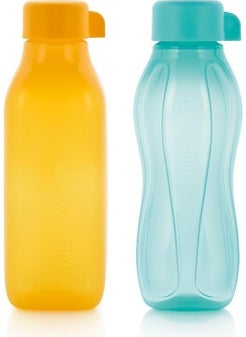 Tupperware زجاجة صديقة للبيئة 310 مل تركواز ومربعة 500 مل برتقالي مجموعة من 2  - Image 1