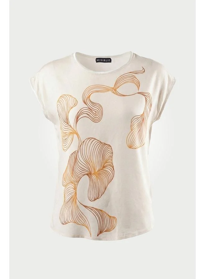 Mısırlı 1951 Ecru Abstract Patterned Silk Blouse