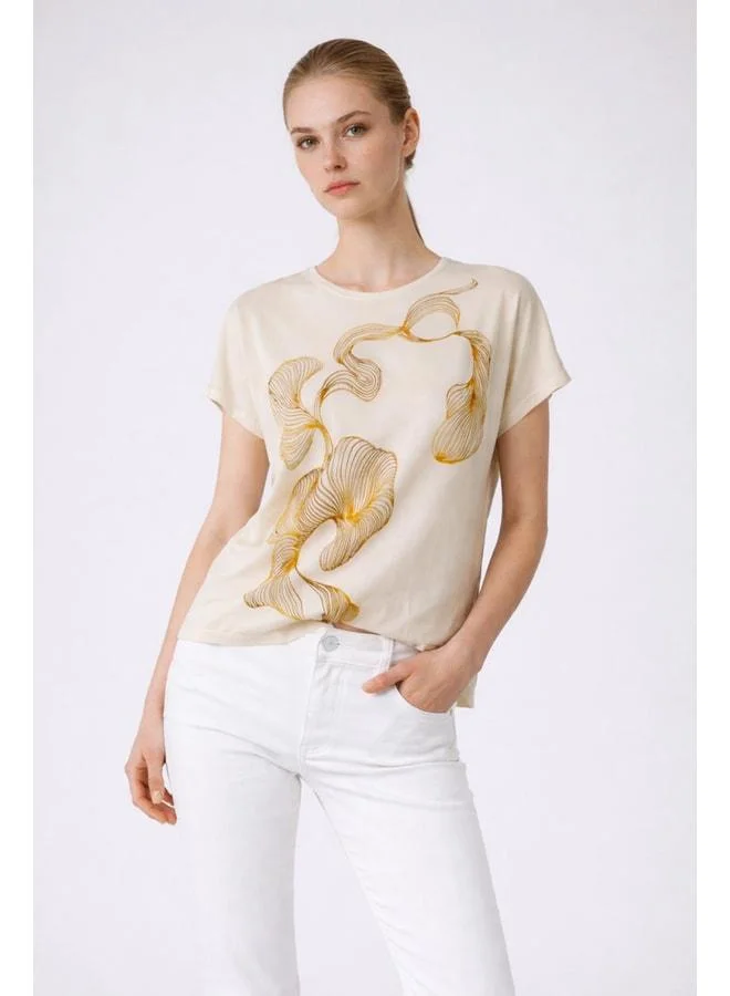Mısırlı 1951 Ecru Abstract Patterned Silk Blouse