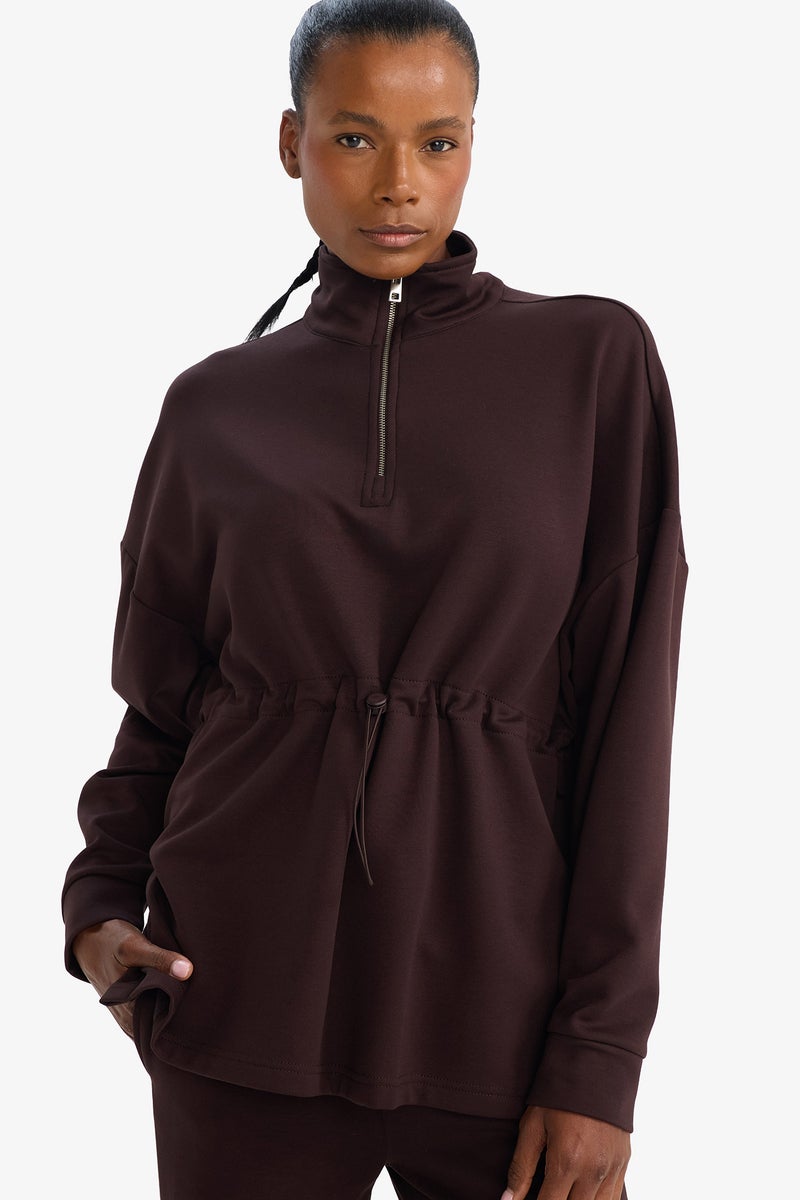 DeFacto Brown Woman High Neck Long Fit Long Sleeve Sweat Shirt Casual - Image 1