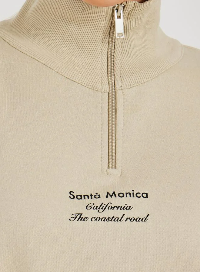 Styli Regular Fit Regular Length Half Zip Slogan Sweatshirt