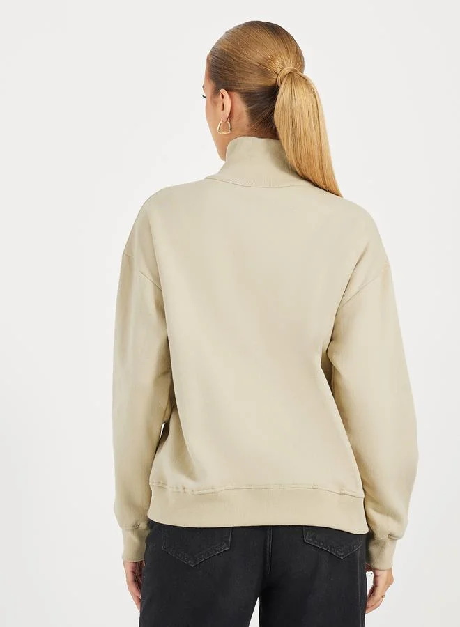 Styli Regular Fit Regular Length Half Zip Slogan Sweatshirt