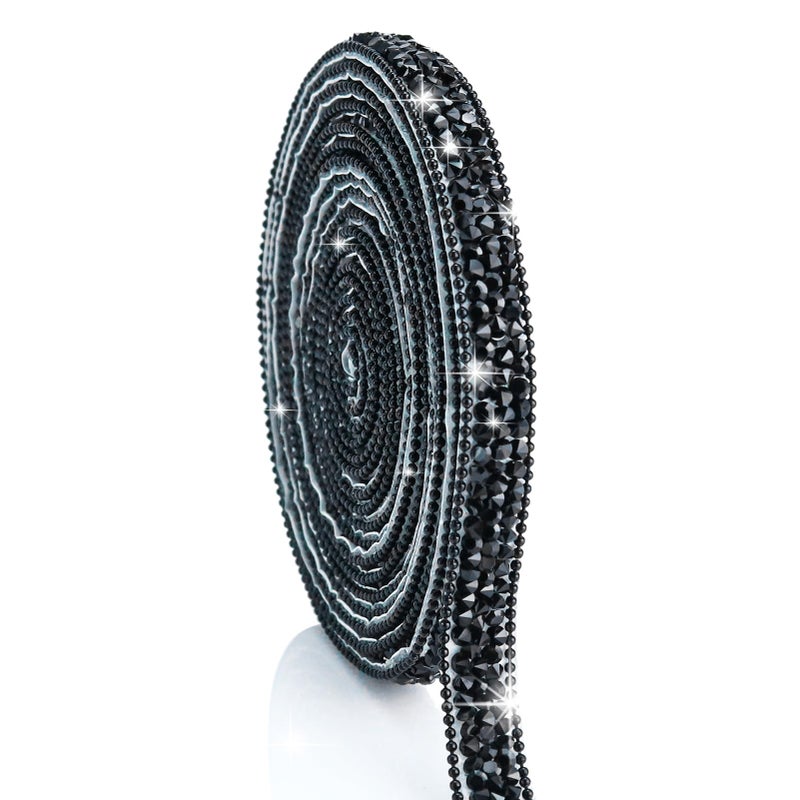 Dowarm 3 Yards Black Rhinestone Ribbon Crystal Self Adhesive Tape Bling Diamond Sticker Glittery Strips for Crafts Wedding Decoration - Image 1