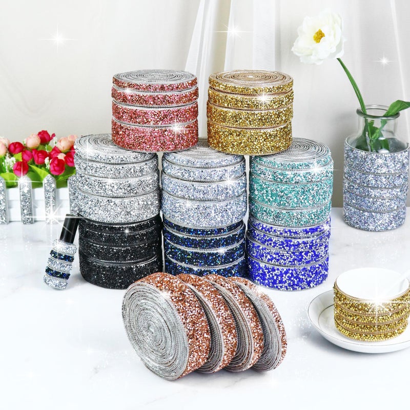 Dowarm 3 Yards Black Rhinestone Ribbon Crystal Self Adhesive Tape Bling Diamond Sticker Glittery Strips for Crafts Wedding Decoration - Image 4