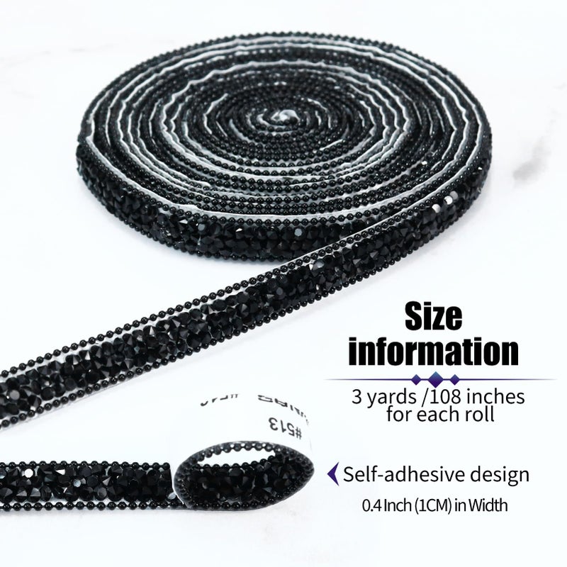 Dowarm 3 Yards Black Rhinestone Ribbon Crystal Self Adhesive Tape Bling Diamond Sticker Glittery Strips for Crafts Wedding Decoration - Image 2