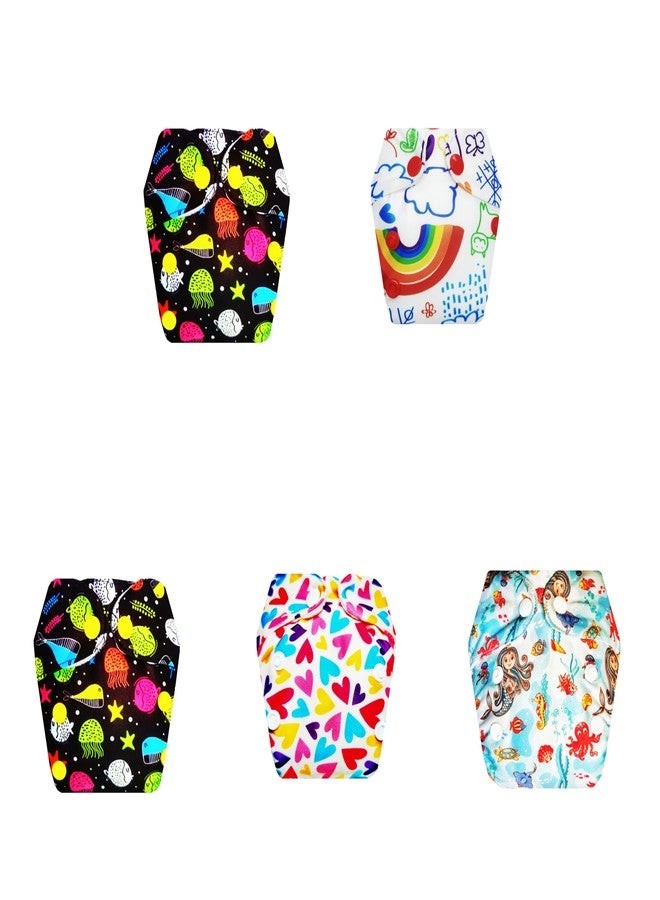 حفاضات قماشية فاخرة من دمبلدو للأطفال حديثي الولادة مع حشوة داخلية (عبوة من 5 قطع) | ملائمة تمامًا | قابلة لإعادة الاستخدام والغسل | سريعة الجفاف | مثالية للأطفال الصغار | من 0 إلى 4 أشهر | للجنسين - Image 1