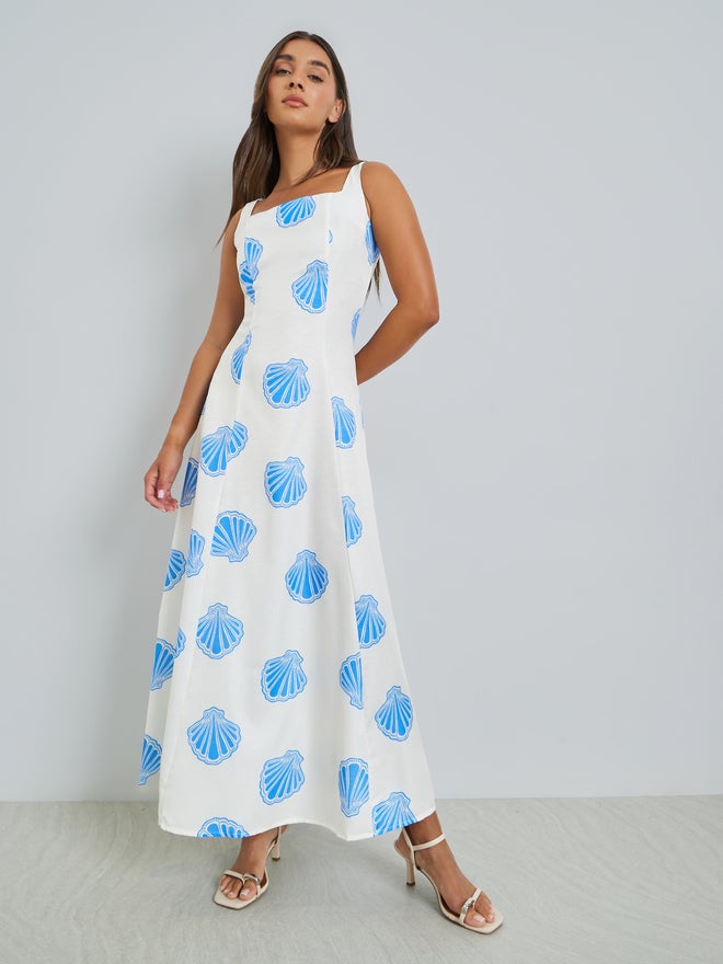 Styli Blue Seashell Print A-Line Maxi Dress - Image 3