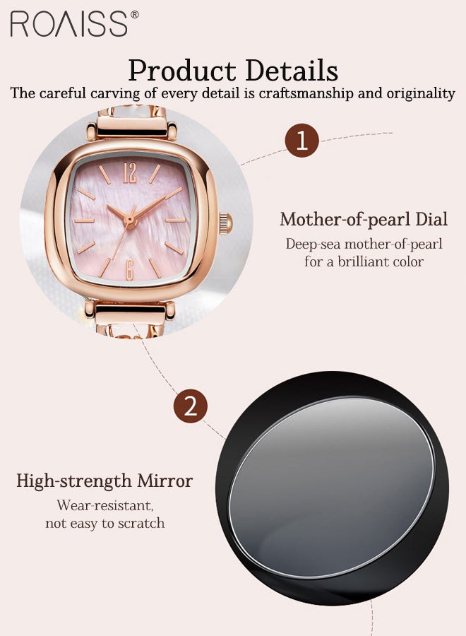 رويس ساعة نسائية مربعة صغيرة أنيقة وخفيفة الوزن، بمينا ملون من عرق اللؤلؤ مع سوار من الذهب الوردي المجوف، ساعة يد وردية كاجوال مقاومة للماء، هدية للنساء - Image 5