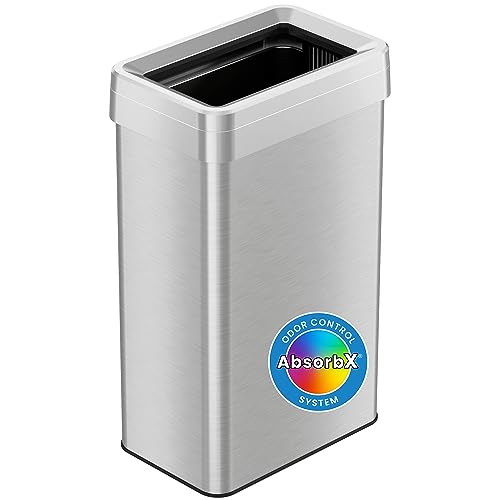 iTouchless 18 Gallon Rectangular Open Top Trash Can and Recycle Bin with AbsorbX Odor Control System Ultra SpaceSaving Large Capacity Commercial Grade for Home Office Garage Stainless Steel