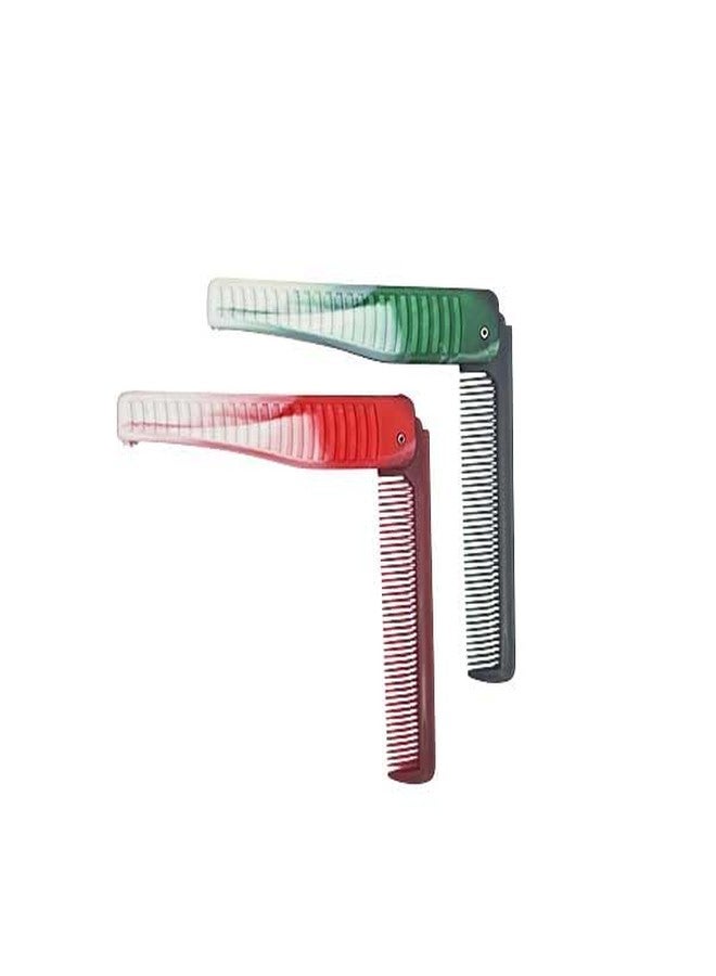 LooKat Professional Folding Hair Comb Set, Red and Green Transparent Plastic, V-Shaped Design for Styling and Grooming, 2 Pack - Image 1
