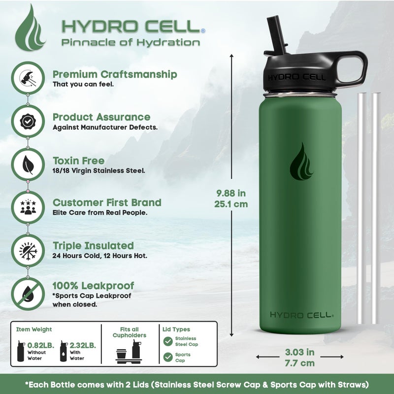 HYDRO CELL Stainless Steel Insulated Water Bottle with Straw - For Cold & Hot Drinks - Metal Vacuum Flask with Screw Cap and Modern Leakproof Sport Thermos for Adults (Forrest 24oz) - Image 4