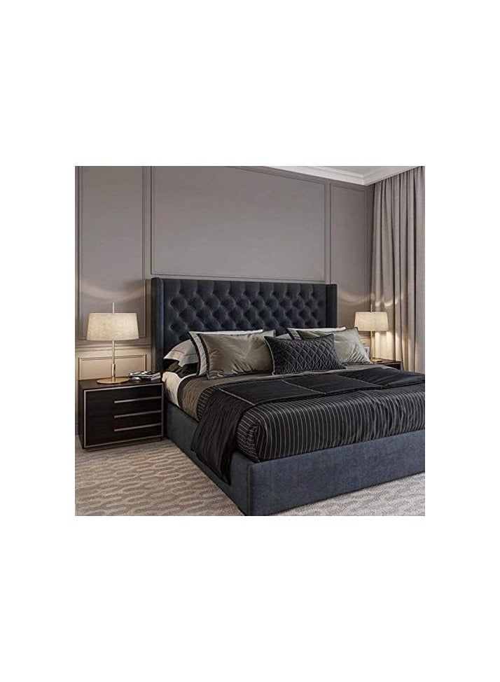 Ripple FURNITURE Super King Size Bed With Mattress In Black Velvet 