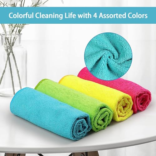 HOMEXCEL Microfiber Cleaning Cloth,150 Pack Cleaning Rags, Cleaning Towels with 4 Color Assorted,11.5"X11.5" Shop Towels (Green/Blue/Yellow/Pink) - Image 3