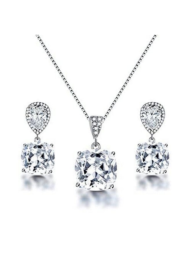 AMYJANE Wedding Jewelry Set For Bridesmaids - Elegant Sterling Silver Teardrop Clear Cubic Zirconia Crystal Rhinestone Cz Necklace Set For Bride Bridal Jewelry For Mother Of Bride - Image 2