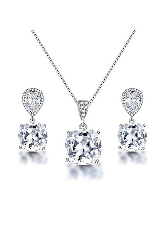 AMYJANE Wedding Jewelry Set For Bridesmaids - Elegant Sterling Silver Teardrop Clear Cubic Zirconia Crystal Rhinestone Cz Necklace Set For Bride Bridal Jewelry For Mother Of Bride - Image 1