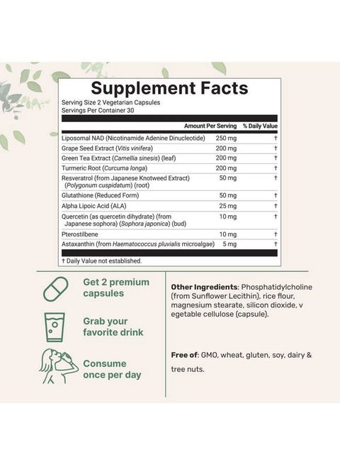 Micro Ingredients Liposomal NAD+ Ultimate 1,000mg | 60 Veggie Capsules |  10-in-1 with Resveratrol, ALA, Glutathione, Astaxanthin, & Quercetin | NAD  Supplement for Women & Men | Anti-Aging, Energy, & Brain Support |