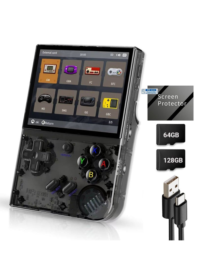 ANBERNIC  RG35XX Plus Linux Handheld Game Console, 3.5'' IPS Screen, Pre-Loaded 10143 Games, 3300mAh Battery, Supports 5G WiFi Bluetooth HDMI and TV Output (64GB + 128GB, Transparent Black)  - Image 1