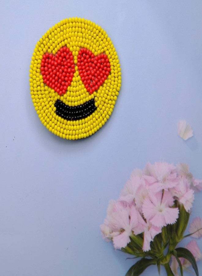Abeo Heart Eyes Emoji Beaded Brooch, Hand Embroidered, 5-6 cm, Yellow and Red - Image 3
