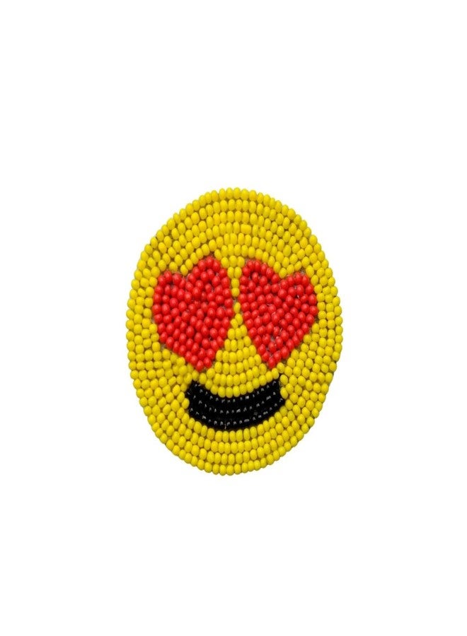 Abeo Heart Eyes Emoji Beaded Brooch, Hand Embroidered, 5-6 cm, Yellow and Red - Image 1