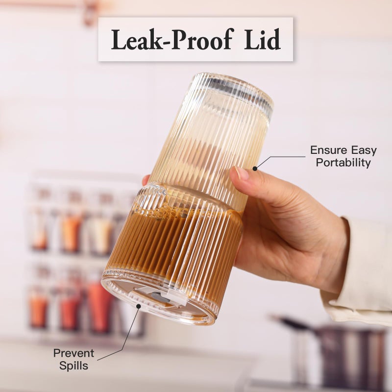 SIPBYSOP 4PCS Ribbed Glass Cups with Lids and Straws, 20oz Vintage Drinking Glasses, Aesthetic Iced Coffee Cups, Glass Tumbler for Boba, Beer, Tea, Cocktails, Ribbed Glassware Set,Clear - Image 4