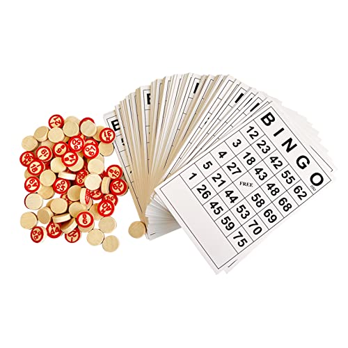 SEETOOOGAMES Vintage Wooden Bingo Game Set120 Bingo Number Cards and 75 Chess - Image 1