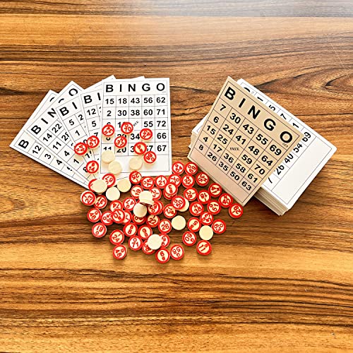 SEETOOOGAMES Vintage Wooden Bingo Game Set120 Bingo Number Cards and 75 Chess - Image 5